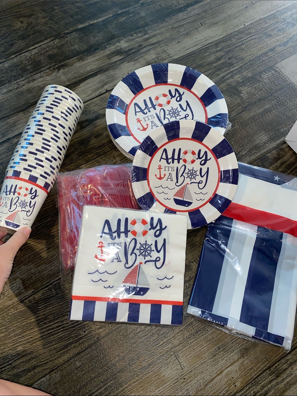 Ahoy It’s a Boy Nautical Party Tableware Set - Red, Navy & White set of 24